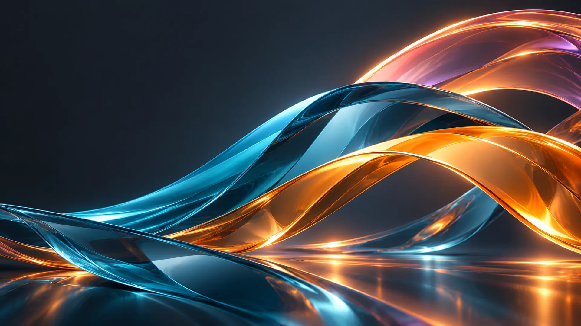 Aqua and amber ribbons flowing together across a charcoal background